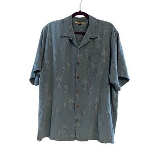 Tommy Bahama Silk Camp Shirt Blue Palm Tree Print Men’s XL Hawaiian Aloha Shirt